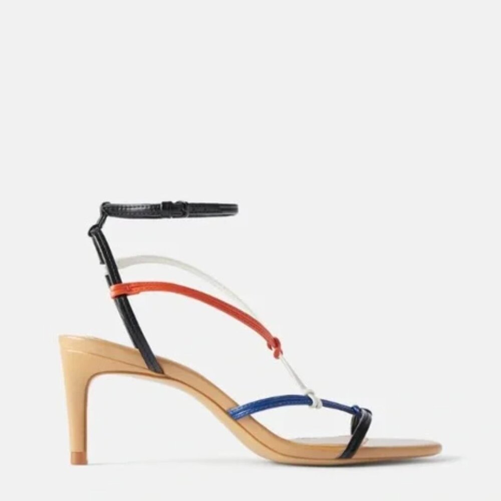 Zara Multicolor Strappy Mid Heel Sandals - Black, Tan, Blue, Red, White
